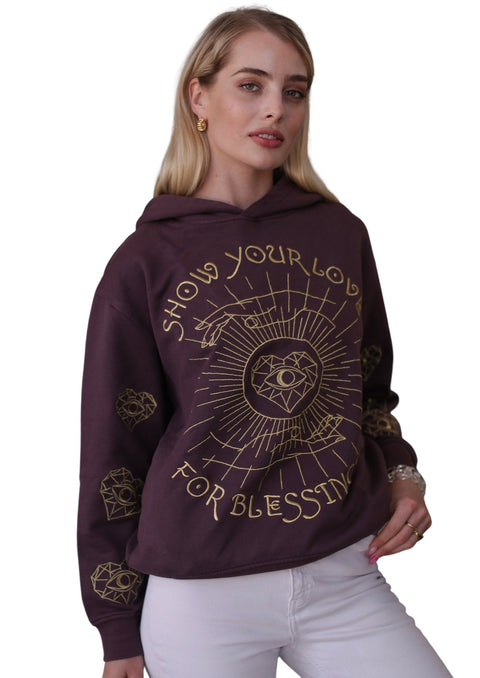 ‘Love For Blessings’ Embroidered Affirmation Hoodie - Brown