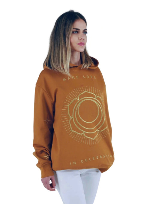 ‘Make Love’ Embroidered Affirmation Hoodie - Desert