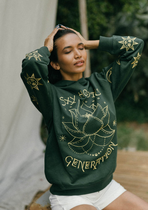 ‘Sexy Hoodies Generation’ Embroidered Affirmation Hoodie - Green