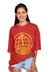 The red oversized t-shirt bears the symbol of St. Spyridon's hat