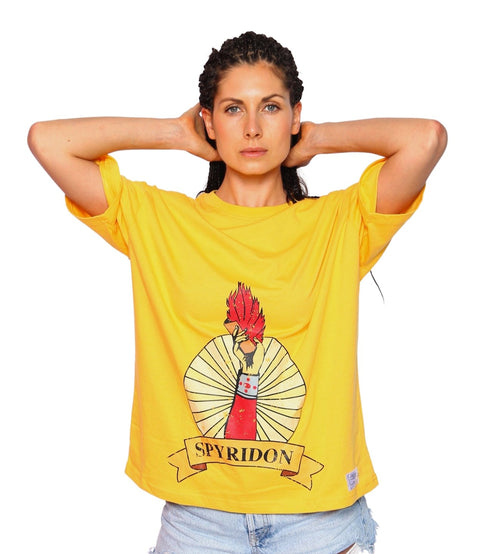 oversized yellow t shirt with spyridon slogan